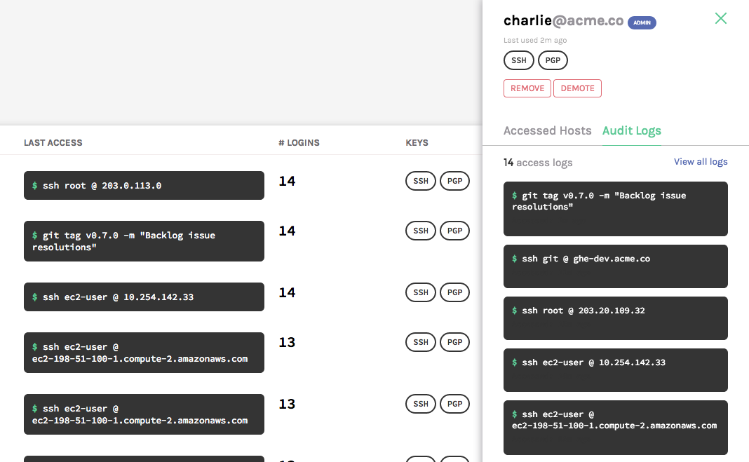 Individual recent logs.